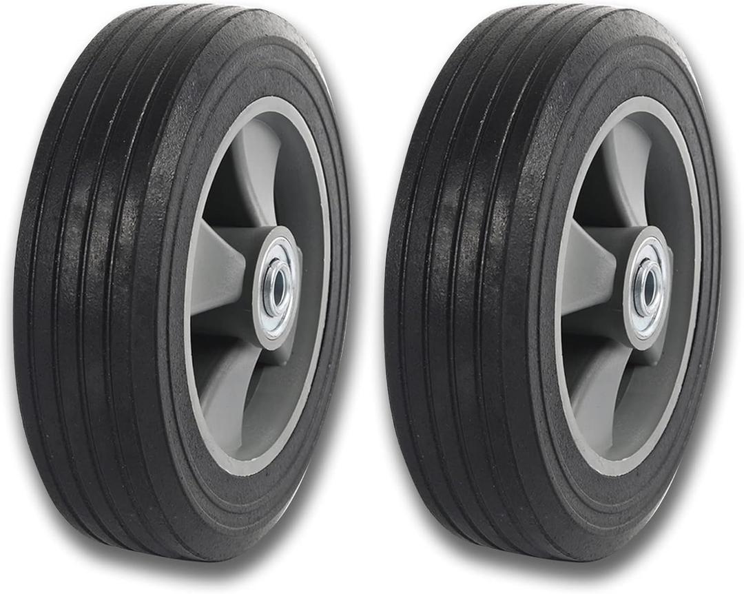 (2- Pack) Run-Flat Solid Rubber Replacement Tire 8" x 2'' with a 5/8" axle for Hand Trucks, Wheelbarrows, Dollies, Trolleys and More  Run Flat with 500 lbs Max Loads