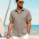 J.VER Men's Linen Shirts Casual Short Sleeve Button Down Shirt Beach Vacation Cruise Summer Wedding Cotton Tops (Beige, M)