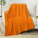 PAVILIA Super Soft Fleece Throw Blanket Orange, Luxury Fuzzy Plush Flannel Throw, Warm Cozy Ribbed Microfiber Blanket for Sofa Couch Bed, Lightweight Striped Blanket, Orange, 50x60
