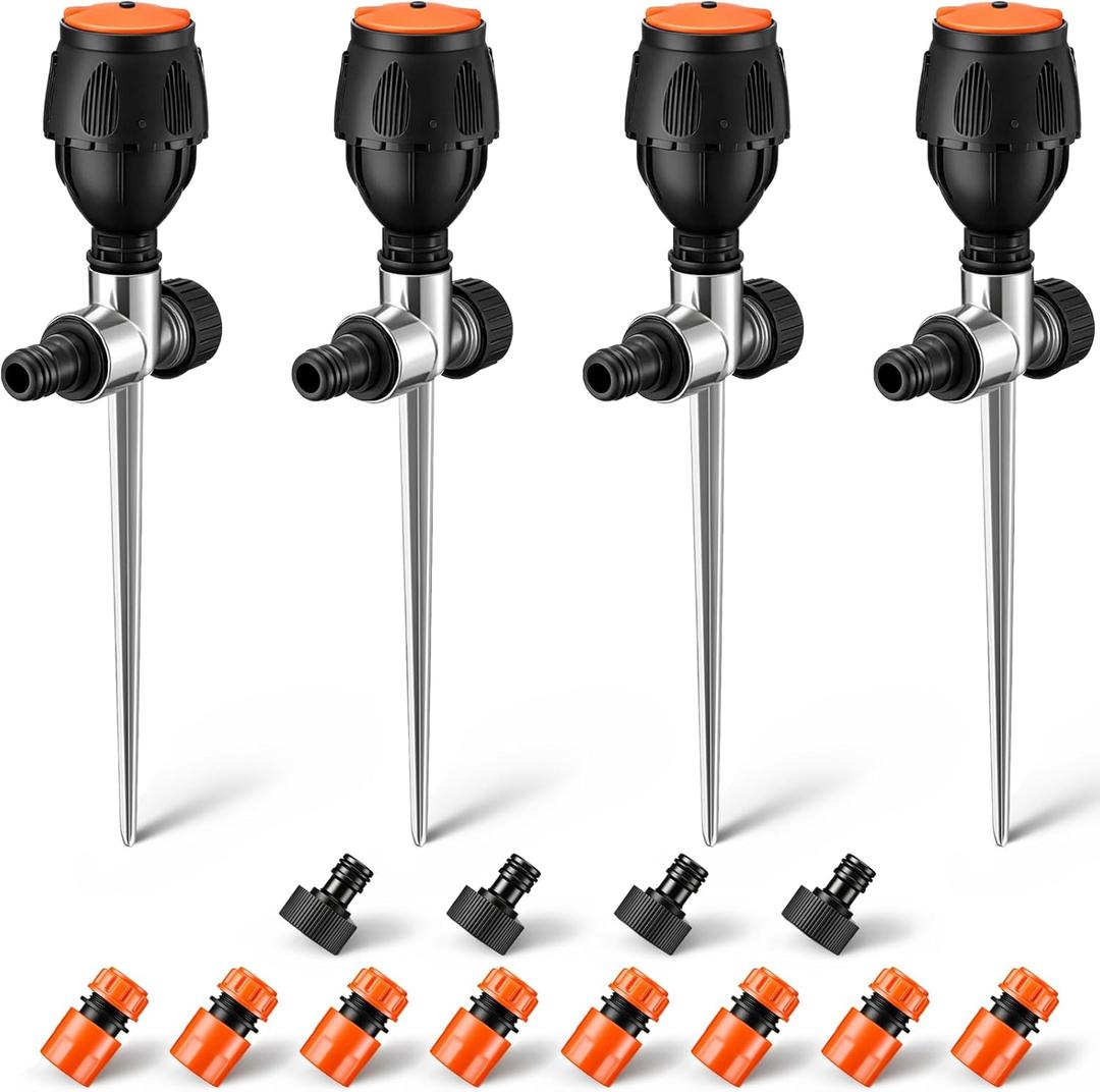 VIHOSE 4 Pack Flexible Gear Drive Sprinkler with Metal Spike Base Connectable Above Ground Sprinkler Watering System for Garden Plant Yard Lawn 360 Rotating Irrigation