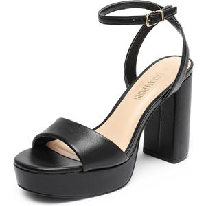DREAM PAIRS Platform High Heels for Women Chunky Round Open Toe Ankle Strap Stylish Heeled Sandals for Party Prom Wedding (11, Black)