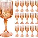 Ciaell 24PCS Amber Plastic Wine Glasses - 7 Oz Amber Vintage Drinking Glasses - Disposable Water Goblets Set for Party Wedding, Bar, Wine, Beer & Christmas