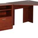 HOMCOM Computer Desk with Printer Cabinet, L-Shaped Corner Desk with Storage, Study PC Workstation for Home Office, Cherry