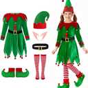 Christmas Elf Costume Kids - Girls Elf Dress Santa Helper Costume Xmas Holiday Outfit (8-10 Years)