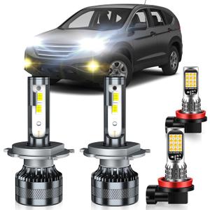 Compatible with 2007-2014 Honda CRV Bulbs, High Low Beam H11/H8/H16 Fog Light Bulbs, 40000LM 600% Brightness, 6000K White and 3000K Yellow Combo, Pack of 4