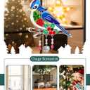 KY&BOSAM Blue Bird Suncatcher Merry Christmas Stained Glass Panel Suncathers for Windows Wind Chime Hanging Ornament with Pressed Flower and Metal Heart Charm Birthday Gift for Women Christmas Decor