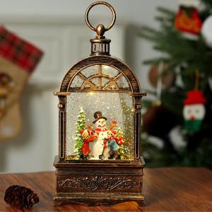 Christmas Snow Globe Lantern Water Glittering Window Snowman Child with Music, USB Lined/Battery Operated Lighted Lantern for Christmas Festival Decoration Gifts