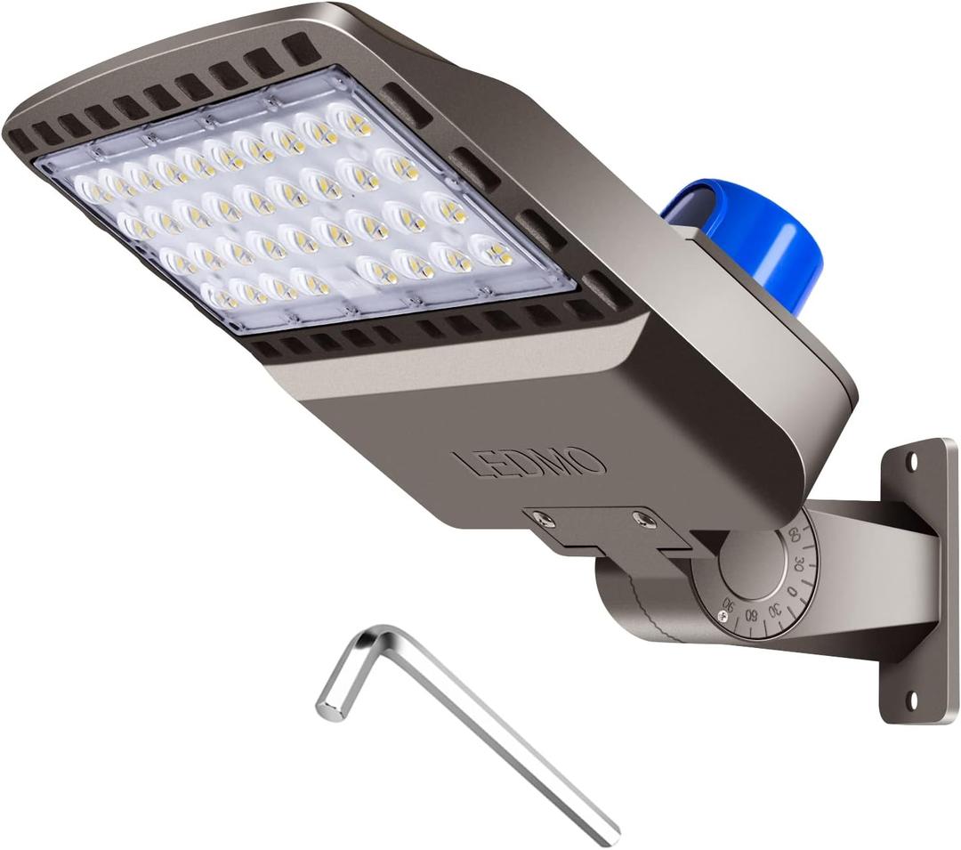 ledmo LED Parking Lot Lighting 150W LED Shoebox Light Adjustable Street Light with Dusk to Dawn Photocell Slip Fitter 5000K Waterproof IP65 Commercial Outdoor Lighting for Yard Barn Garage Shop Patio (150W-1Pack-Adjustable Arm Mount)