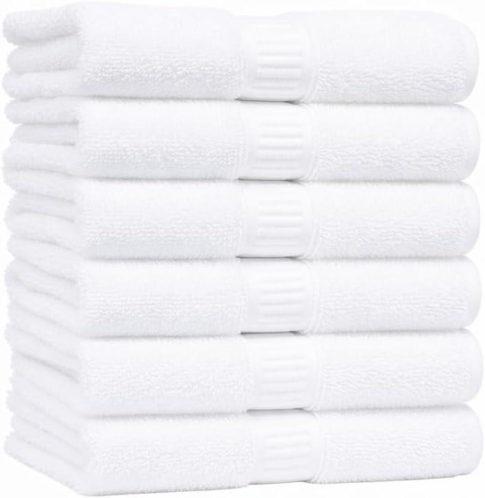 White Medium Bath Towels 24x48 Pack of 6 | Soft, Thick & Quick-Dry | Highly Absorbent 100% Carded Ring Spun Cotton Towels for Bathroom, Spa, Home, Hotel and Air BnB Use (24x48- Pack of 6)