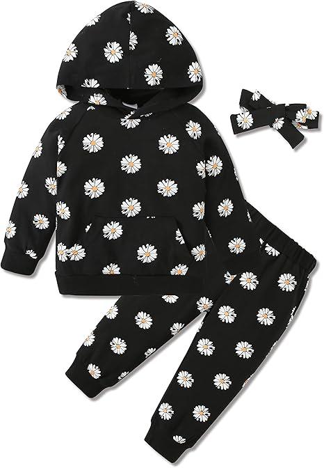 WESIDOM 3T Girl Clothes Cute Toddler Girls Outfits 3 Years Old Fall Winter Sweatsuits for Girls Trendy Sweatshirt Pants Hoodie Sets (Long Sleeve-black, 3-4 Years)