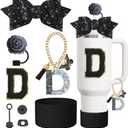 2 x 8PCS Cup Accessories Set for Stanley Cup 30oz 40oz tumbler with handle,Including Silicone Straw Topper Cover Cap and Boot,Spill Proof Stopper,Handle Charm,Initials Sticker (Black rose D)