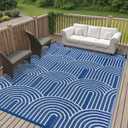 Anidaroel Rainbow Patio Rugs Outdoor 8X10 Waterproof, Reversible Camping Rug for Outside RV, Portable Plastic Straw Outdoor Area Rug for Backyard, Garden, Pool Deck (Navy Blue,8X10')