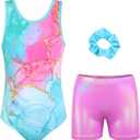 Gymnastics Leotards for Girls with Shorts Sparkly Ballet Dance Activewear (10-11 Years, Mint Crack Set)