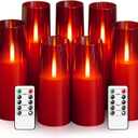 Flameless LED Candles Upgraded Realistic Flickering Flame,7Pcs Battery Operated Candles with Remote Timers,LED Pillar Candles for Home Decor,Christmas,and Parties(Red)