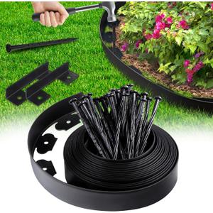 Landscape Edging Border No Dig - 20FT 2IN Tall Garden Edging Border with 20 Stakes, Plastic Garden Fence Lawn Edging Flexible for Landscaping, Flower Beds, Yard, Pathway with Connectors (Black)