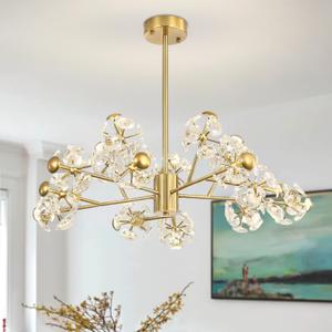 ykolupty Modern Sputnik Chandelier,Crystal Chandeliers,Flush Mount 15-Lights Gold Chandelier for Living Room Bedroom Dining Room Kitchen, Mid Century Chandeliers