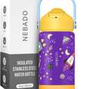 2 x Kids Stainless Steel Insulated Water Bottle with Straw 12oz - Leak Proof Toddler Thermos Cup for School, BPA Free with Handle & Non-Slip Silicone Base, Dishwasher Safe, Cosmic Purple