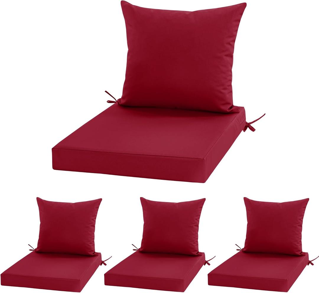Outdoor Chair Cushions, Waterproof Outdoor Cushions for Patio Furniture w/Fade-Resistant, Removable & Machine-Washable Covers, 19x19 Inch, Ideal for Seat in Gardens/Porch  Set of 4, Burgundy