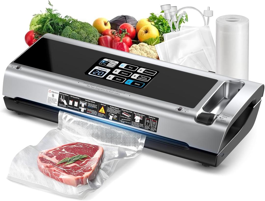 90KPa Portable Vacuum Sealer Machine for Food, One-Touch Open Lid, Detachable & Easy to Clean, Vertical Placement Saves Space, Powerful Suction for Freezer Bags & Food Storage