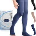 Doc Miller Thigh High Open Toe Compression Stockings 15-20mmHg for Varicose Veins, Pregnancy Support Open Toe Thigh High Compression Socks for Women and Men (Dark Blue, XX-Large)