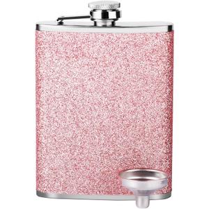 Pink Flask for Liquor for Women 8OZ - Girls Glitter Bling Pocket Decorative Flask with Funnel, 18/8 Stainless Steel for Vodka Whisky
