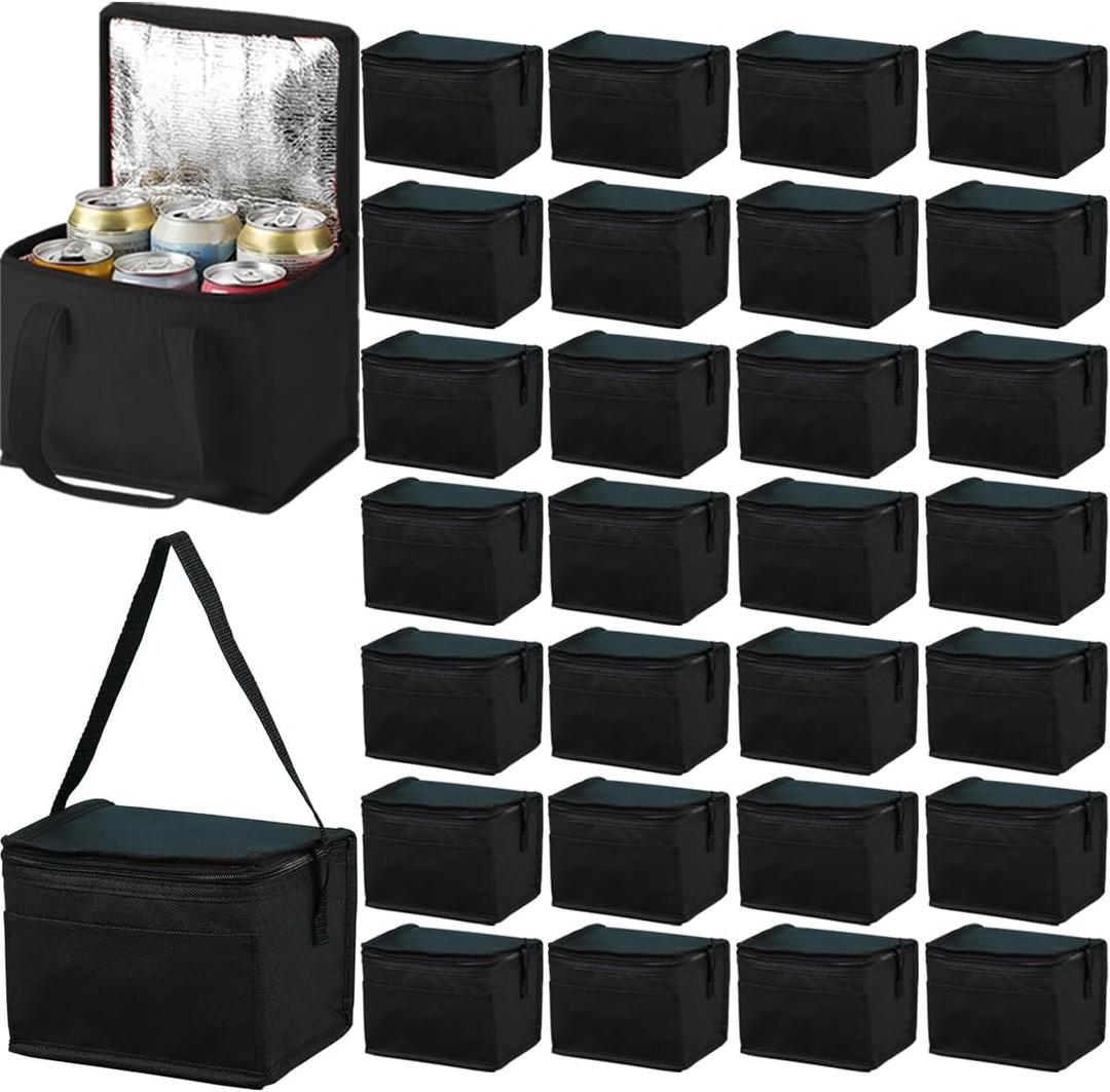 Insulated Lunch Bag, 40 Pack Reusable Cooler Bags Set, Leakproof Lunch Boxes with Zippered Top for Women Men Office Work (Black)