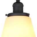 Industrial Semi Flush Mount Ceiling Light with Milk White Glass Pendant Lamp Shade, Vintage Close to Ceiling Light Fixture for Porch, Hallway, Entryway, Kitchen, Bedroom, Hotel (Black)