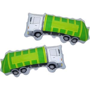 Garbage Truck Balloon - 2 Large Trash Truck Foil Balloons - Garbage Truck Birthday Party Supplies - Perfect for Birthday Parties, Events, Decoration, or a Truck Party - Ribbon Included (green) (green)
