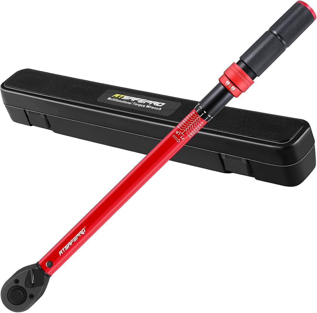ATsafepro 3/4 Torque Wrench,3/4 Drive Torque Wrench-30-350 Ft-Lb(40.7-474.3Nm) Dual Scales,Precision Instruments Torque Wrench Pre-Calibrated Accuracy+-3%,48-Tooth Dual-Direction for Auto & Machinery