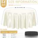 12 Pack Ivory Satin Tablecloth, 120 Inch Round Silky Satin Table Cloth, Bright Silk Tablecloth Smooth Fabric Table Covers Overlay Silky Tables Decoration for Wedding Party Banquet Birthday