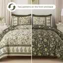Dinjoy Comforter Set Queen Size Boho, Reversible Olive Green Bedding Floral