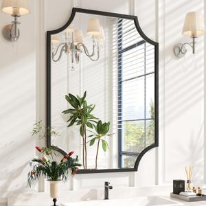 Kelly Miller 30"x40" Large Black Bathroom Mirror for Wall, Gold Scalloped Vanity Mirror Bevelled Framed Decorative Mirror for Master Bath Half Bath Entrance Hallway Fireplace Bedroom Living Room