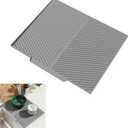 Silicone Dish Drying Mat for Kitchen Counter with 6.5" Built-in Drain Lip & Hanging Hole, Quick-Dry, Heat-Resistant, Non-Slip Stone Drying Mat, Easy to Clean and Drain Board (Grey, 16.9" x 13")