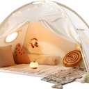 Tiny Land Twin Bed Tent for Kids, Breathable Bed Canopy Tent for Girls & Boys, Neutral Cream Play Tent, Easy Setup Washable Sleep Space, Cozy Dream Playhouse Gift, 77" x 40" x 46"