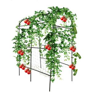 PKBD Tall Garden Arch Trellis for Climbing Plants Outdoor, 7.5 ft Tall Polyethylene-Coated Stainless Steel Garden Arch for Climbing Vine Vegetable/Fruit/Flower, Cucumber Trellis for Raised Bed, Black