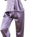 Reliwel Silk Pajamas for Women Button Down Satin Pjs Set 2 Piece Long Sleeve Loungewear with Elastic Waist Pants , size L