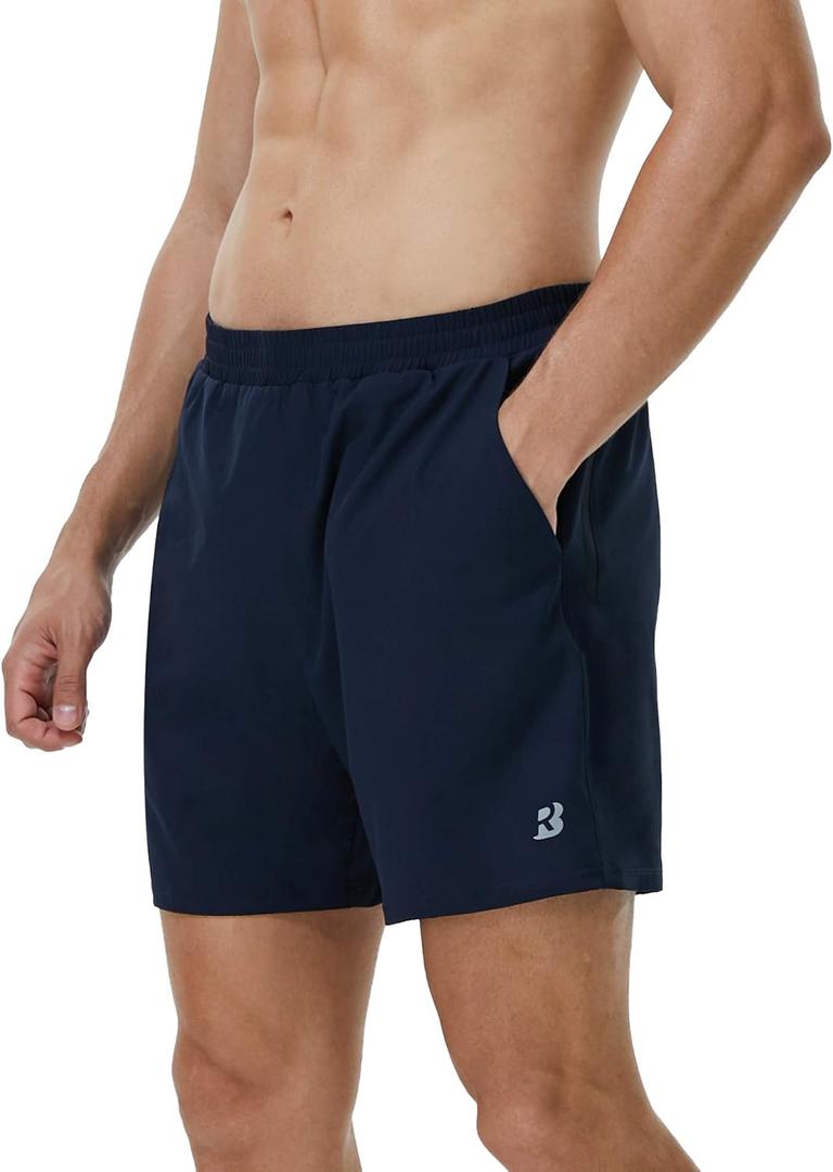 Roadbox Men's 5 Inch Running Athletic Quick Dry Shorts with Pockets for Workout Gym Exercise (Large, Dark Navy)