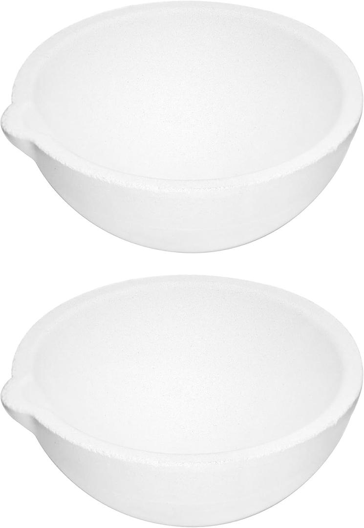 QWORK Ceramic Crucible Bowl, 2 Pcs Quartz Melting Dishes Pot for Melting Casting Refining Gold Silver Brass Alloy, 500g