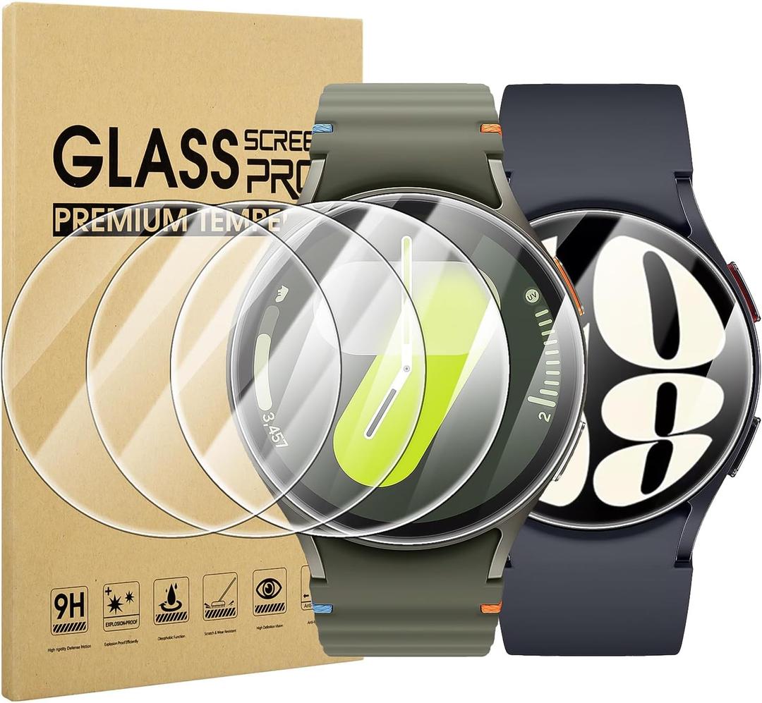 Suoman 4-Pack Screen Protector for Samsung Galaxy Watch 7/6/5/4 44mm, Tempered Glass Protectors Perfectly Fit for Galaxy 44mm Smartwatches (Clear)