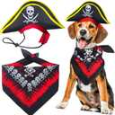 2 Pieces Skull Print Pet Pirate Hat with Pirate Skull Bandana Dog Cat Captain Cap Halloween Pirate Cosplay Costume Halloween Party Hat Dress Up Costume Accessories (C)