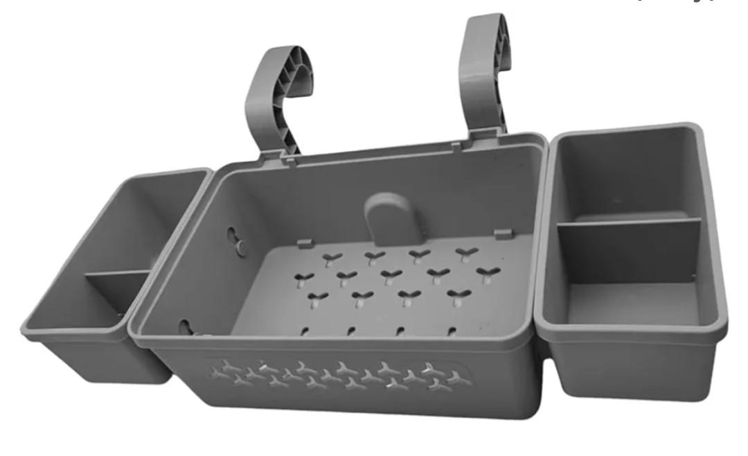 Poolside Storage Basket with Cup Holders – Adjustable Shelf for Above Ground Pools with 3-Inch or Smaller Top Rails – Durable Pool Accessories for Most Above Ground Pools (Gray)