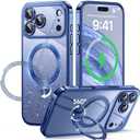 Peerock Offical Deep Blue for iPhone 17 Pro Max Case with 360 Spin Stand [DIY Glitter Cardstock] [Fit for MagSafe] 16FT Mil-Protection Polished for iPhone 17 Pro Max Case with Stand 6.9'', Deep Blue