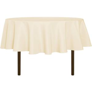 Round Tablecloth - 60 Inch - Water Resistant Spill Proof Washable Polyester Table Cloth Decorative Fabric Table Cover for Dining Tables, Buffet Parties and Camping, Beige