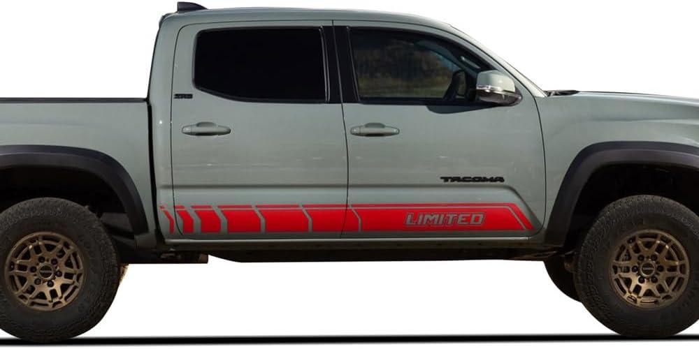 2 X 200CM/78.7Inch Long Car Side Door Racing Stripes Limited Graphics Decal Sticker Compatible with Toyota Tacoma 2005 - Present (Gloss RED)