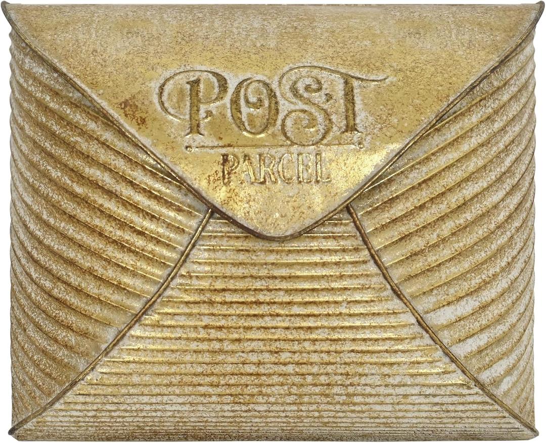 BIG FORTUNE Wall Mount Mailbox for House Outside,5" D x 13.8" W x 11.2" H,Vintage Metal Door Mailbox Antique Style Nostalgic Charm Home Decor Garden Vintage English Cottage Decor(Gold)
