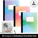 Jainzy Composition Notebooks, 3 Pack with 50 Motivational Stickers,College Ruled, 9.7 x 7.5 inches, 140 Pages, Gold Foil Details