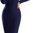 Fangetey Womens Long Sleeve Turtleneck Sweater Dresses Knitted Bodycon Midi Sheath Jumper Dresses M, Navy Blue