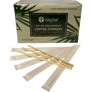 1000 Count | KingSeal Individually Paper Wrapped Bamboo Coffee Stir Sticks, 5.5 inches, Square End, 100% Renewable and Biodegradable - 2 Boxes x 500