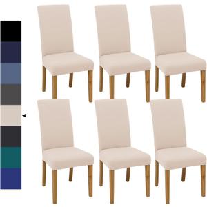 Dining Chair Covers, Dining Room Chair Cover Set of 6, Stretch Kitchen Chair Covers, Detachable Washable Chair Cover, Parsons Chair Slipcovers Protective, for Home, Restaurant, Banquet (Beige) (Milk Silk Beige)
