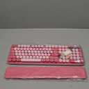 Wireless Keyboard Round Keycaps, Full-Size Retro Typewriter Keyboard with Detachable Wrist Rest, Sleep Mode & Tilt Legs, 2.4GHz Cordless Connection for Mac/Windows/PC (Hot Pink)